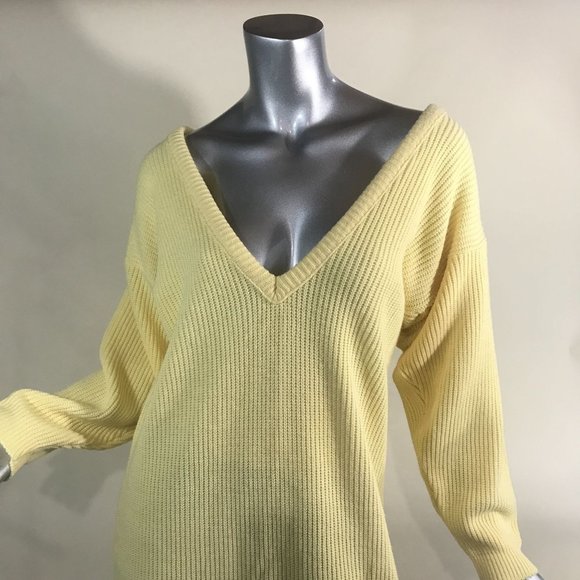Vintage Women's Medium Large Yellow V Neck Sweater Dress - Picture 5 of 13
